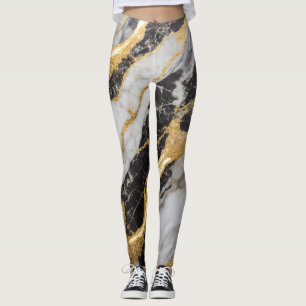 Black and White Marble Pattern with Gold Leggings
