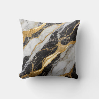 Black and White Marble Pattern with Gold Throw Pillow
