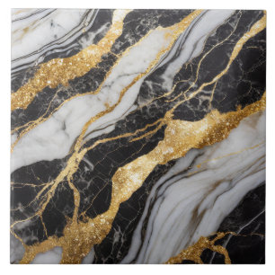 Black and White Marble Pattern with Gold Tile