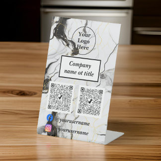 Black and white marble pedestal sign