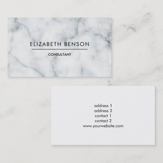 black and white marble professional elegant plain business card (Front/Back)