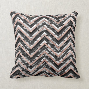 Black and White Marble Rose Gold Chevron Zigzag Throw Pillow