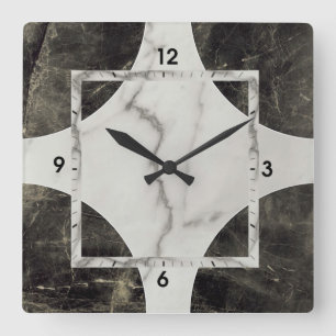 Black and white marble square wall clock