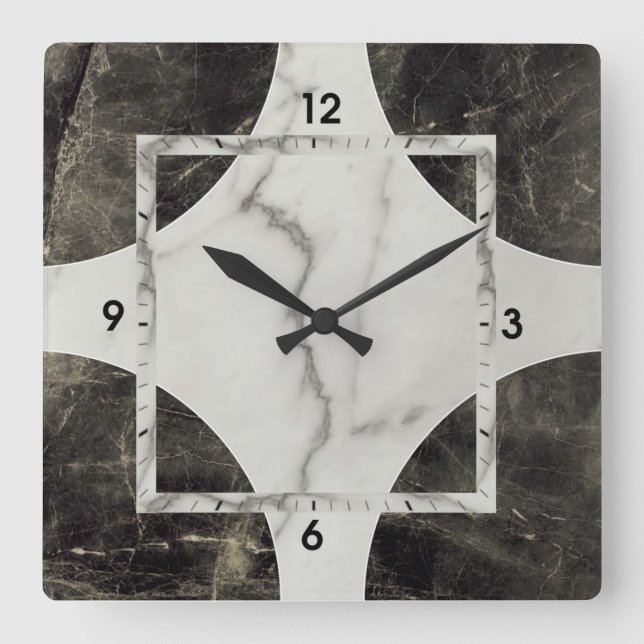 Black and white marble square wall clock (Front)