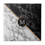 Black and White Marble Stone Customizable Tile<br><div class="desc">Trendy Black and White Marble Stones - Add Your Letter / Logo / Number / Year / Picture / More ..</div>