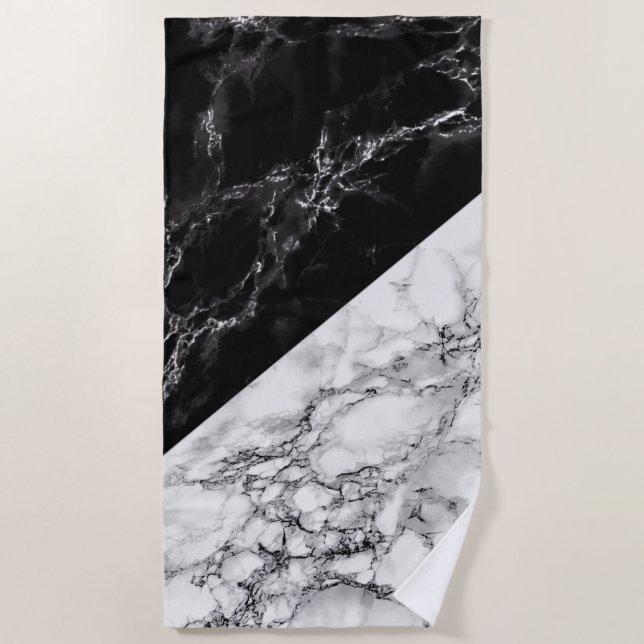 Black and White Marble Stone - Elegant Beach Towel (Front)