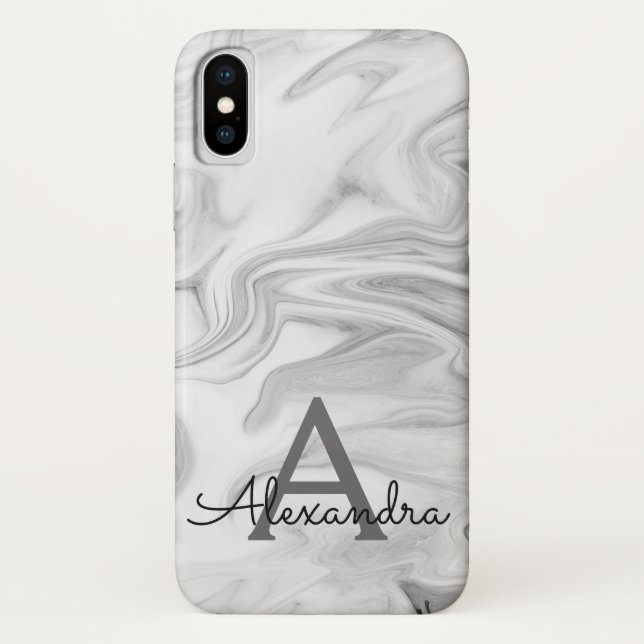 Black and White Marble Stone Monogram Case-Mate iPhone Case (Back)