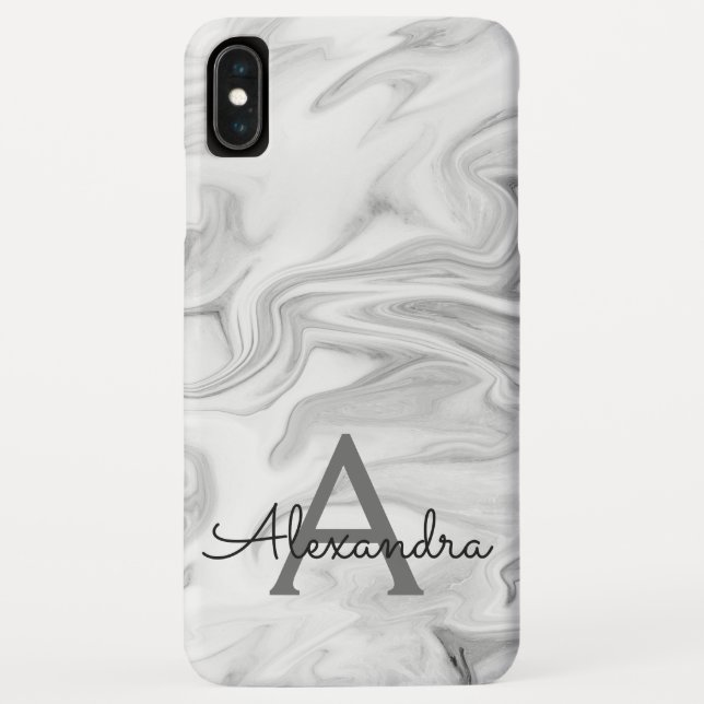 Black and White Marble Stone Monogram Case-Mate iPhone Case (Back)