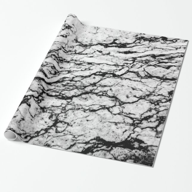 Black and White Marble Stone Pattern Wrapping Paper (Unrolled)