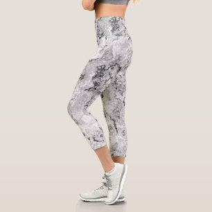 Black and White Marble Swirl Abstract Capri Leggings