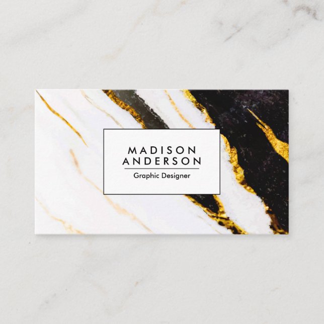 Black and White Marble Texture Business Card (Front)