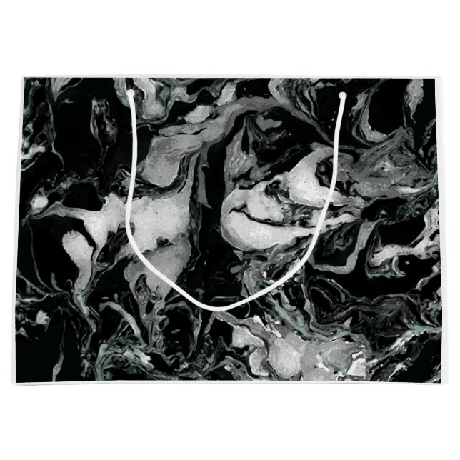 Black and white Marble texture Liquid paint art Large Gift Bag (Front)