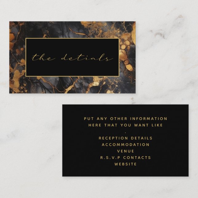 Black and white marble the details wedding enclosure card (Front/Back)