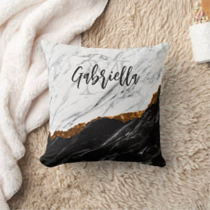 Black and White Marble Throw Pillow