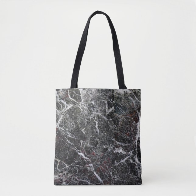 Black And White Marble. Touch Of Red Tote Bag (Front)