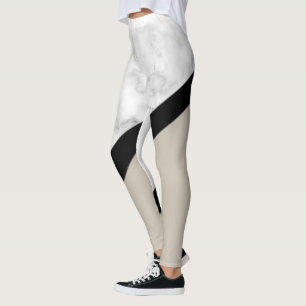 Black and White Marble w/Black Line and Tan Leggings