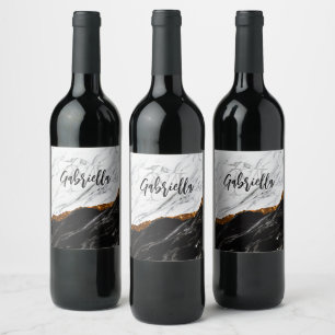Black and White Marble Wine Label