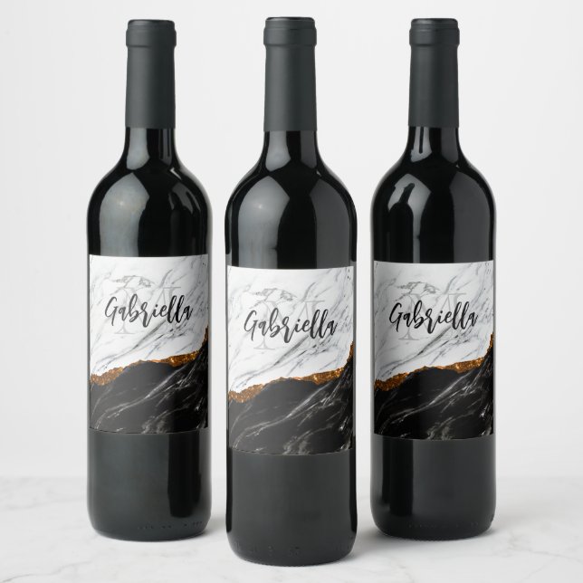 Black and White Marble Wine Label (Bottles)
