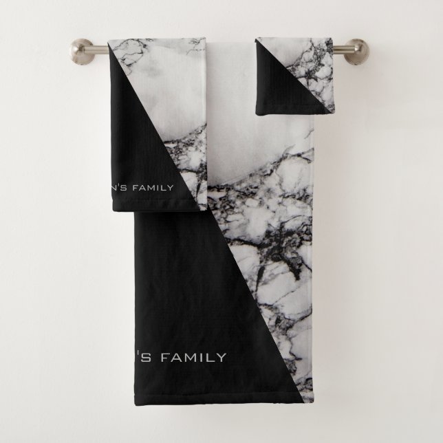 Black And White Marbled Bath Towel Set (Insitu)