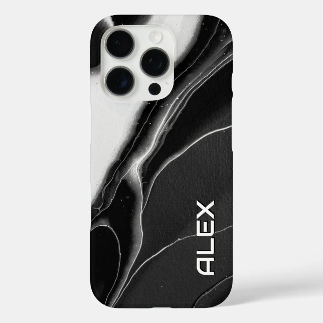 Black and White Marbled Ink Pattern – Modern Abstr Case-Mate iPhone Case (Back)