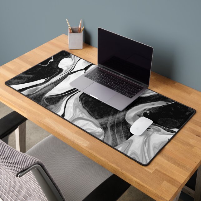 Black and White Marbling Abstract Desk Mat (Office 2)