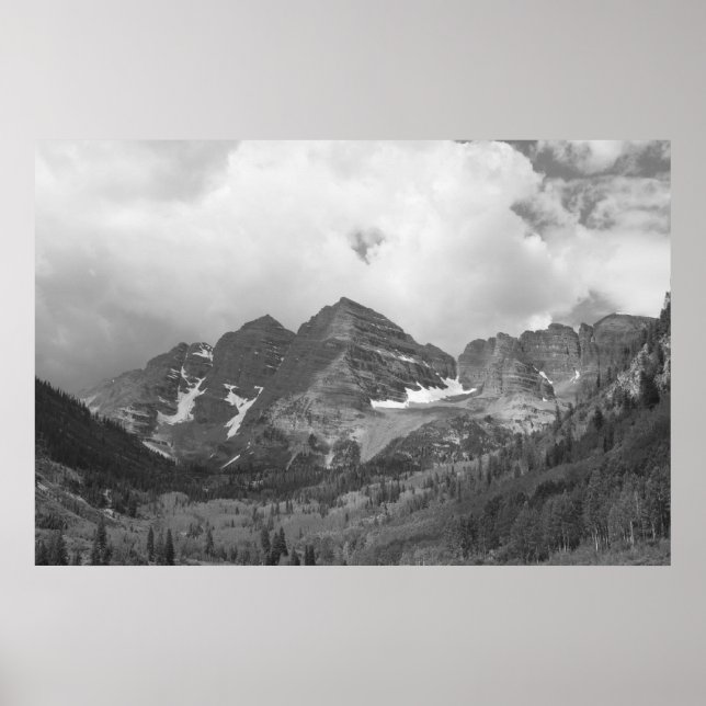 Black and White Maroon Bells Photo Poster (Front)