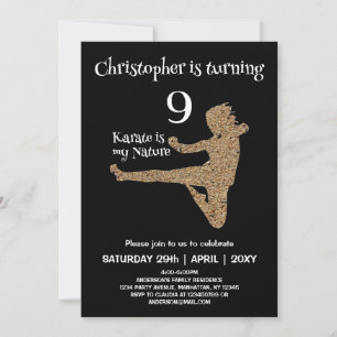 Black and White Martial Arts Karate Kids Birthday Invitation