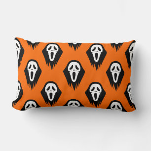 Black and White Mask Scream Mask Orange Halloween Lumbar Pillow