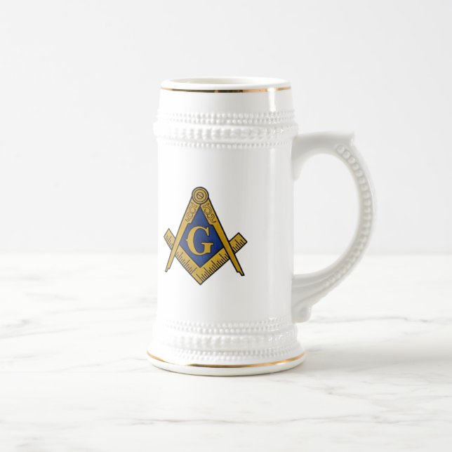 Black and White Masonic Freemason Compass Beer Stein (Right)