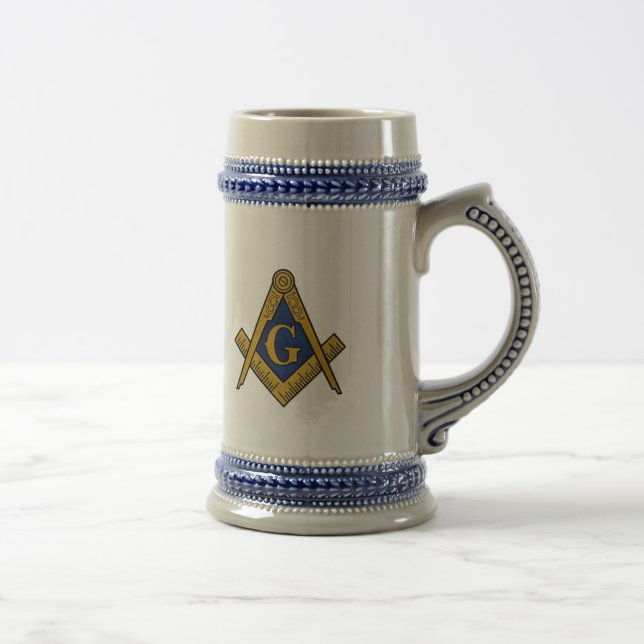 Black and White Masonic Freemason Compass Beer Stein (Right)