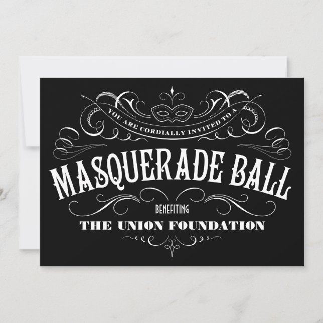 Black and White Masquerade Ball Invitations (Front)