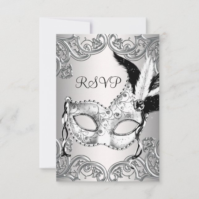Black and White Masquerade Party RSVP (Front)