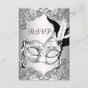 Black and White Masquerade Party RSVP Card