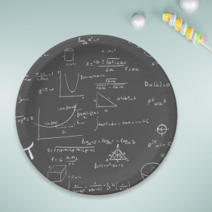Black and White Math Equations and Graphics Paper Plate