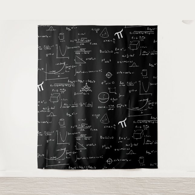 Black and White Mathematic Formulas Equations Tapestry (Front)