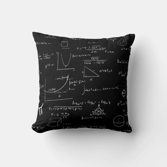 Black and White Mathematics Formulas and Graphics Throw Pillow (Front)