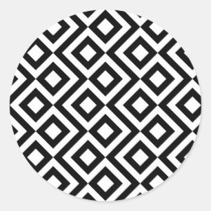 Black and White Meander Classic Round Sticker