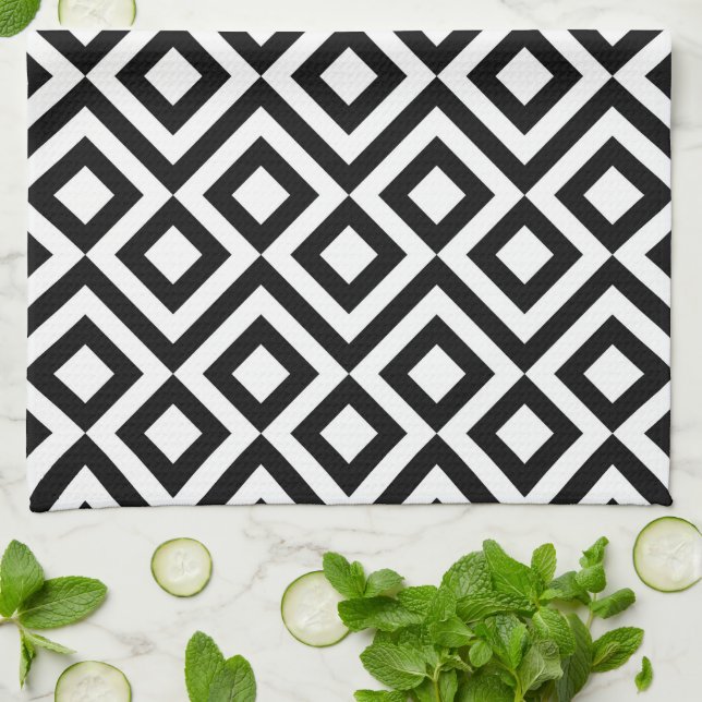 Black and White Meander Kitchen Towel (Folded)