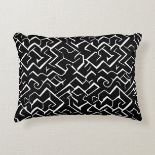 Black and White Meander Pattern Modern Gothic Accent Pillow