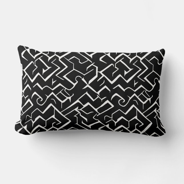 Black and White Meander Pattern | Modern Gothic Lumbar Pillow (Front)