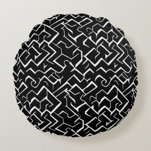Black and White Meander Pattern Modern Gothic Round Pillow