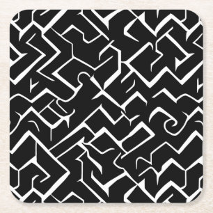 Black and White Meander Pattern Modern Gothic Square Paper Coaster