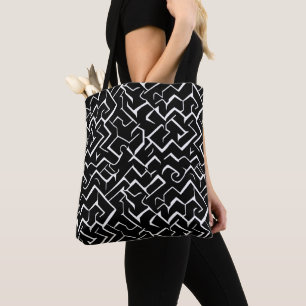 Black and White Meander Pattern Modern Gothic Tote Bag