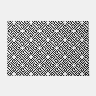 Black and white Meandering Greek Key Pattern Doormat