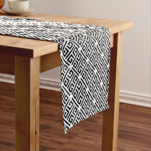 Black and white Meandering Greek Key Pattern Short Table Runner