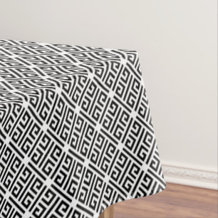 Black and white Meandering Greek Key Pattern Tablecloth