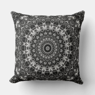 Black and White Medallion Design Throw Pillow