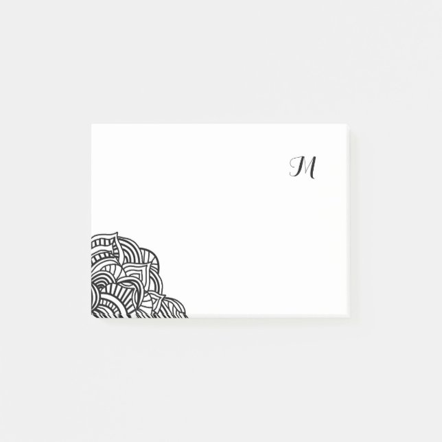 Black and White Medallion Monogram Post-it Notes (Front)