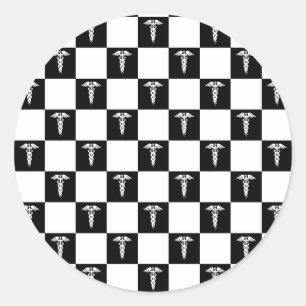 Black and White Medical Symbol Caduceus Classic Round Sticker