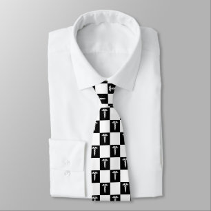 Black and White Medical Symbol Caduceus Tie